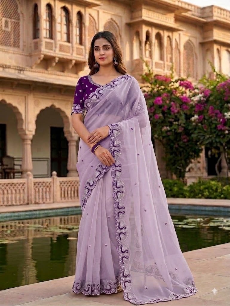 Peacock Star Georgette With Embroidery Work Saree